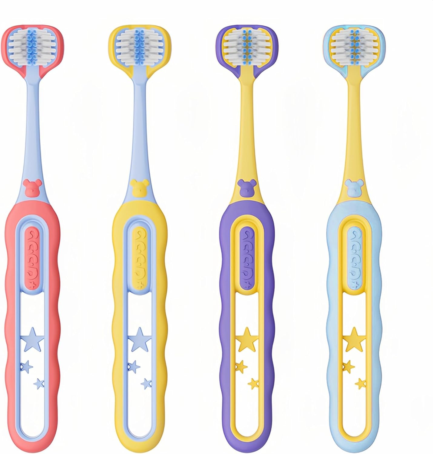 EASICUTI Soft Toddler Toothbrushes, Efficient 3 Sided Toothbrush, Baby Toothbrush 12 Months and up, Infant Toothbrush, Toddler Training Tooth brush for Ages 1-8 Years, Cleans All Sides-4 Pack (Patent)
