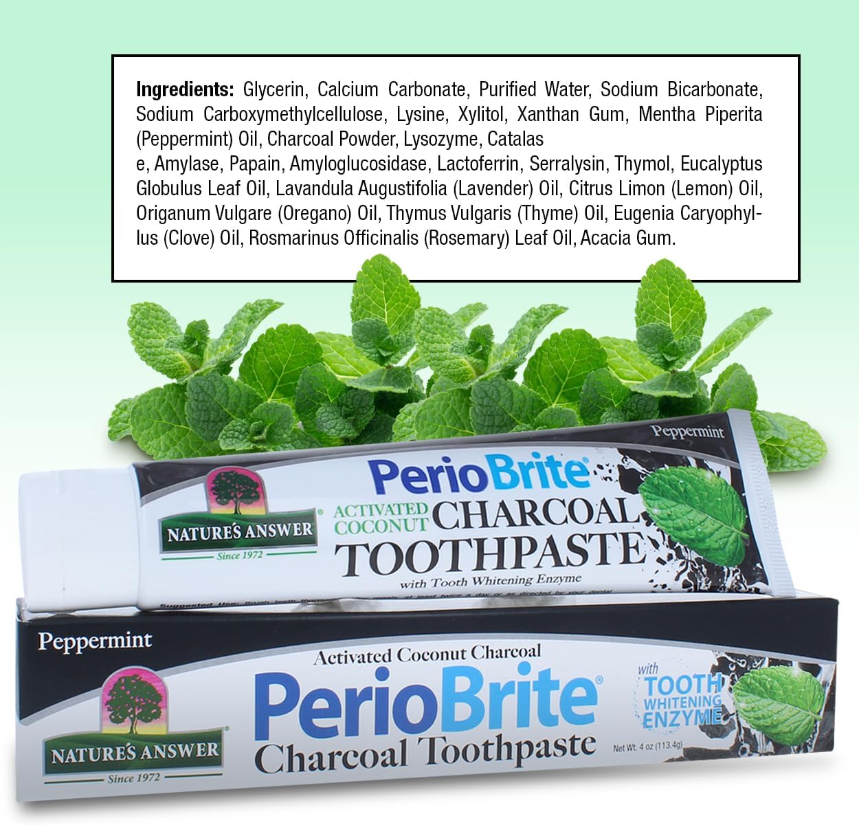 PERIOBRITE Activated Charcoal Toothpaste (Pack of 3) 4 oz. Nature's Answer Tooth Whitening, Plaque Removing, Peppermint Flavored Stain Remover | Fluoride Free