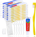 100 pcs Disposable Toothbrushes with Toothpaste and Floss Set,Yellow Individually Wrapped Bulk Single Use Toothbrush Floss Cover Travel Toothbrushes Kit with Zip Bag for Homeless,Hotel,Guest