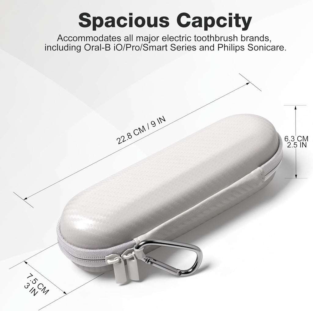 Nincha Hard Shell Electric Toothbrush Case - for Oral-B iO/Pro/Smart Series Bigger Size Travel Case Fits all Powered Toothbrushes and Accessories White