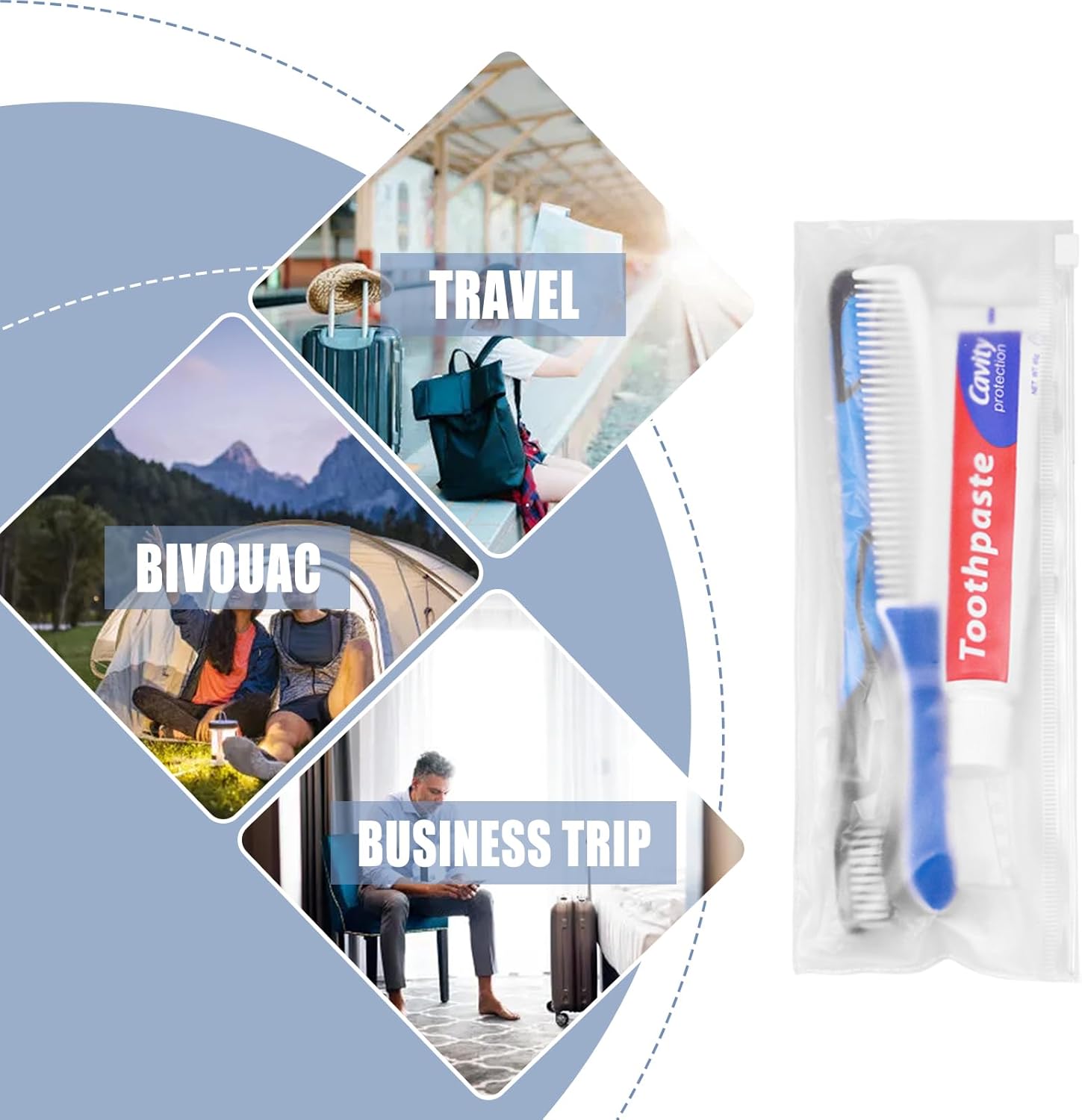 Travel Toothbrushes Kit, Individually Packaged,Toothbrush and Toothpaste Set Bulk, with Comb, Suitable for Hotels, Travel, Business Trip (60 Sets)