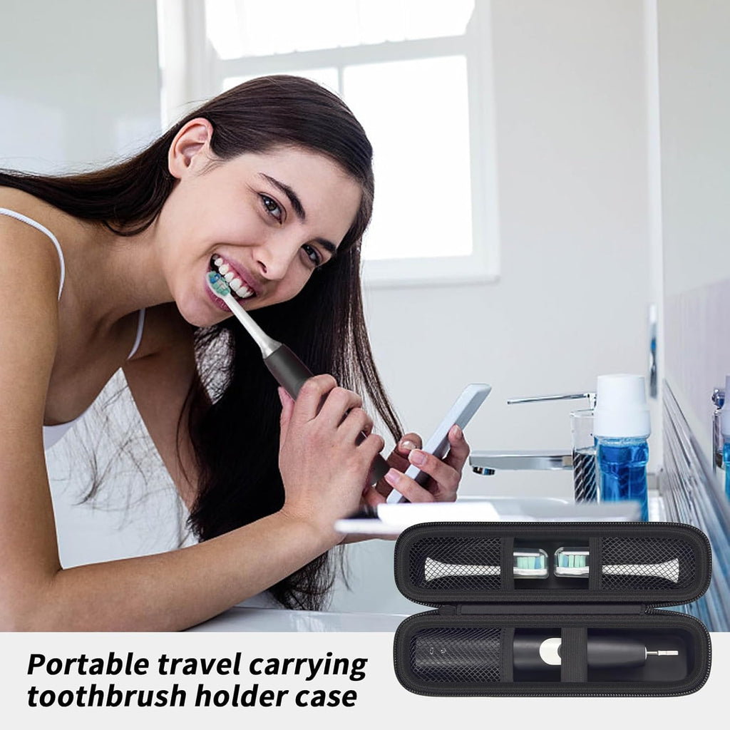 Toothbrush Travel Hard Case Compatible with Oral-B Pro 1000, 2000, 3000, 3500, 1500/ for Philips Sonicare ProtectiveClean 4100 5100 Electric Toothbrush with Mesh Pocket&Carabiner - Black (Bag Only)