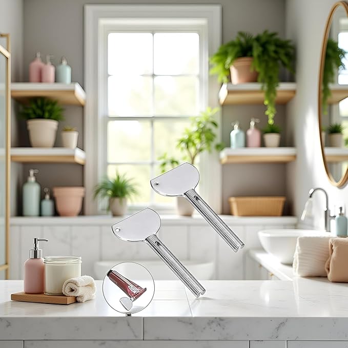 3Pcs Silver Stainless Steels Metal Tube Squeezer Keys Salon Toothpaste Tube Squeezers Toothpaste Roller,Rolling Toothpaste Squeezer,Bathroom Safety, Aids and Accessories