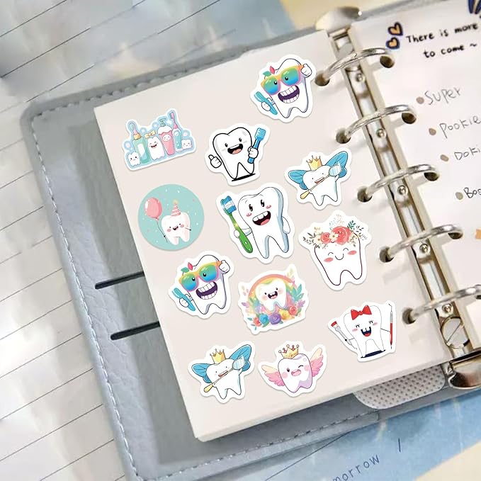 1000PCS Tooth Stickers Roll for Kids, 2 Rolls 10 Styles Cartoon Teeth Fairy Sticker, Dental Reward Stickers for Dentist, Classroom, Scrapbooking, Party Favors, DIY Crafts