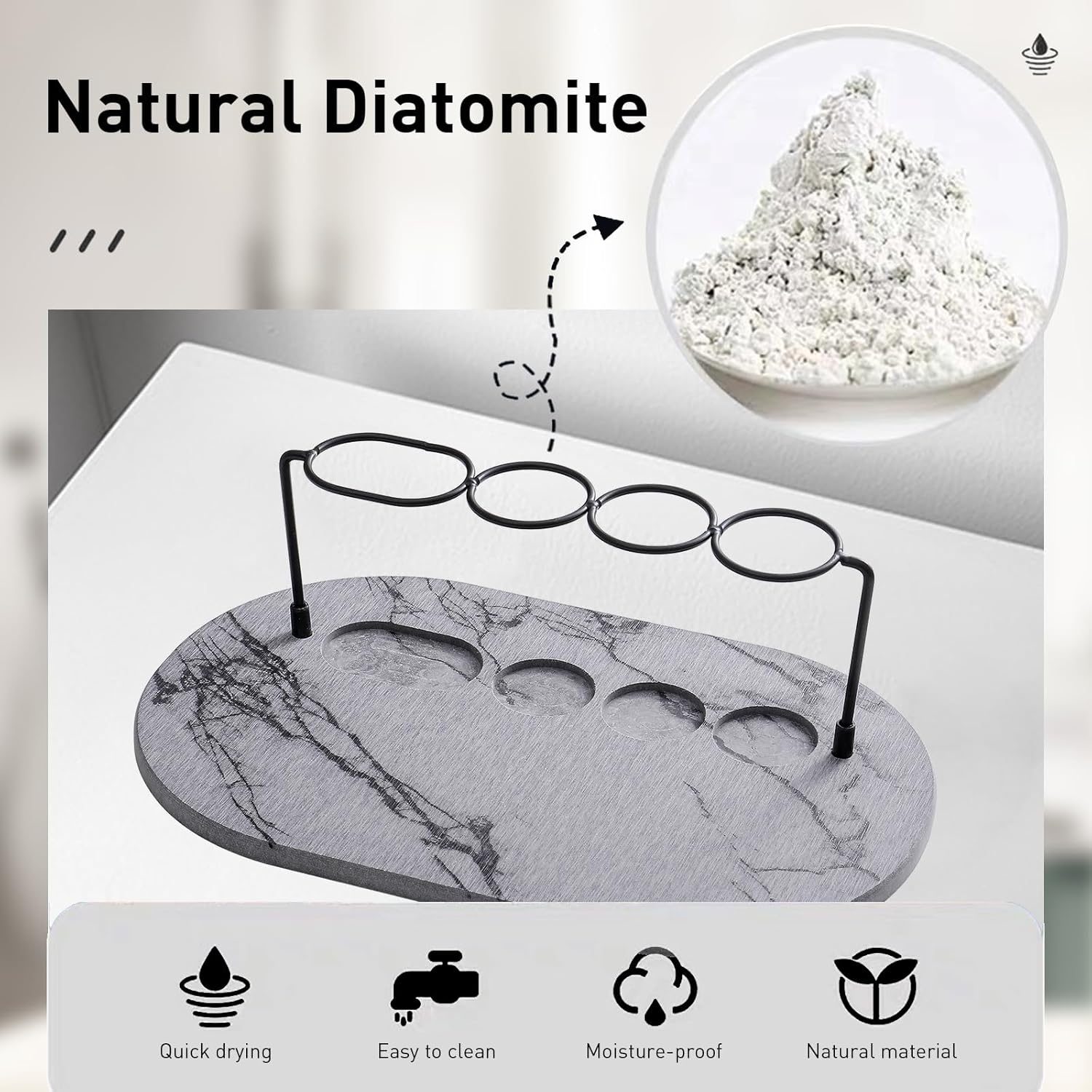 Toothbrush Holders for Bathroom, Metal Toothbrush Organizer with Diatomite Base, Water Absorption Quick Drying Bathroom Organizers and Storage,for Electric Toothbrush,Toothpaste,Razor,Makeup.