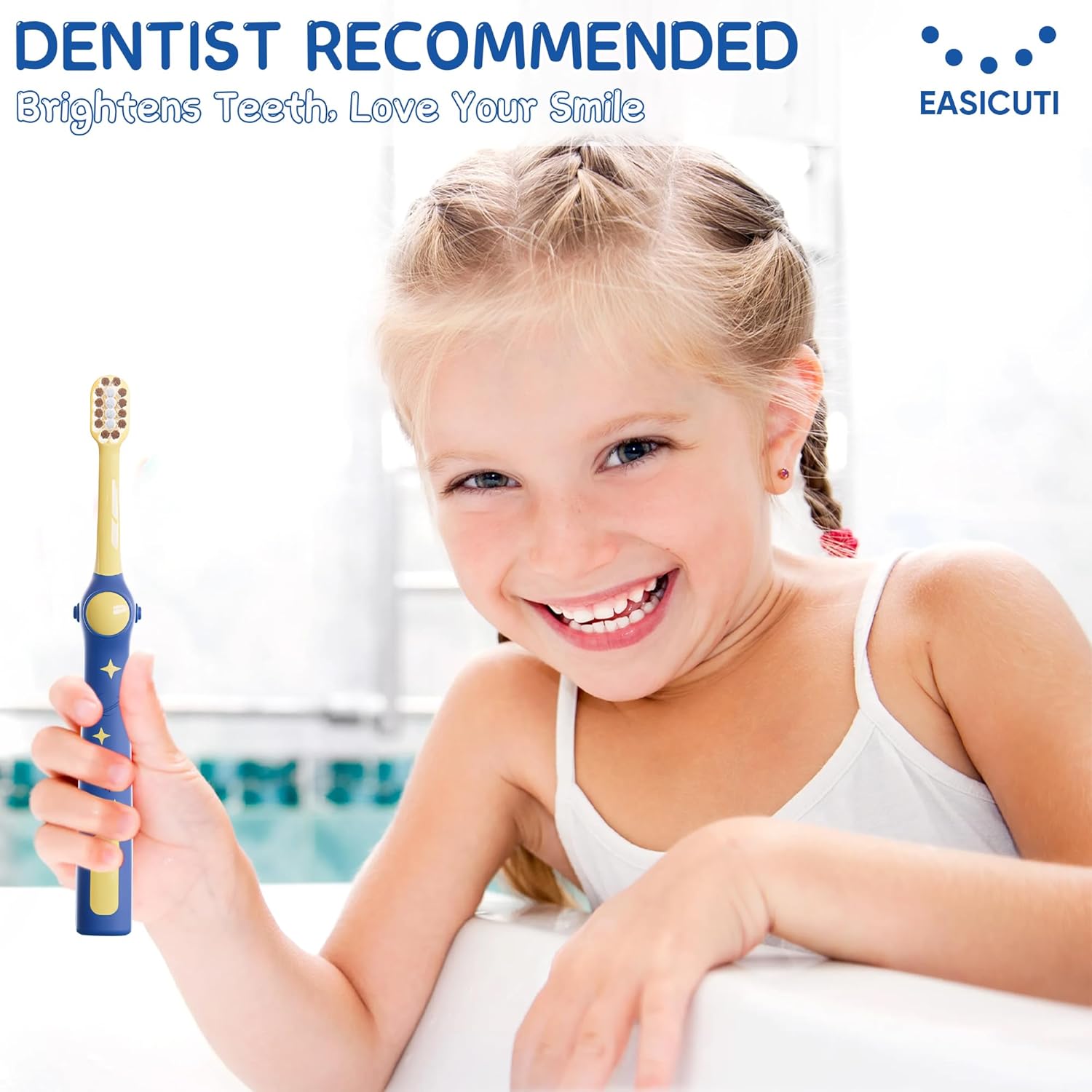 EASICUTI Extra Soft Kids Toothbrushes 4 Pack, Space Style Toddler Toothbrushes for Ages 2-12 Years, Baby Toothbrush 12 Months and up, Childrens Toothbrush Help Remove Plaque and Stains-Blue, White