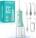 COSLUS Portable Water Flosser for Teeth: 3 Modes & 6 Pressure Settings with Jet Mode Water Dental Pick for Orthodontic, Braces, Sensitive Gums, Compact for Travel, 300ML for Multiple Users, Green C51
