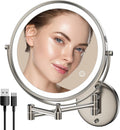 Rocollos 9" Wall Mounted Lighted Makeup Mirror, Large Double Sided 1X/10X Magnifying Mirror, 3 Color LED Vanity Mirror, Touch Dimmable 360° Swivel Light Up for Bathroom