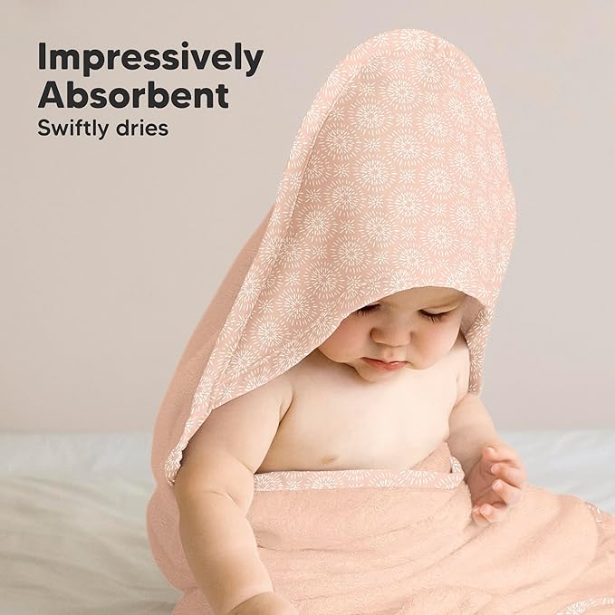 KeaBabies Hooded Baby Towel for Newborn - Viscose Derived from Bamboo Large Baby Bath Towels with Hood for Boys, Girls, Toddler, Extra Absorbent & Soft Newborn Bath Essentials (Pink Crystal, Regular)