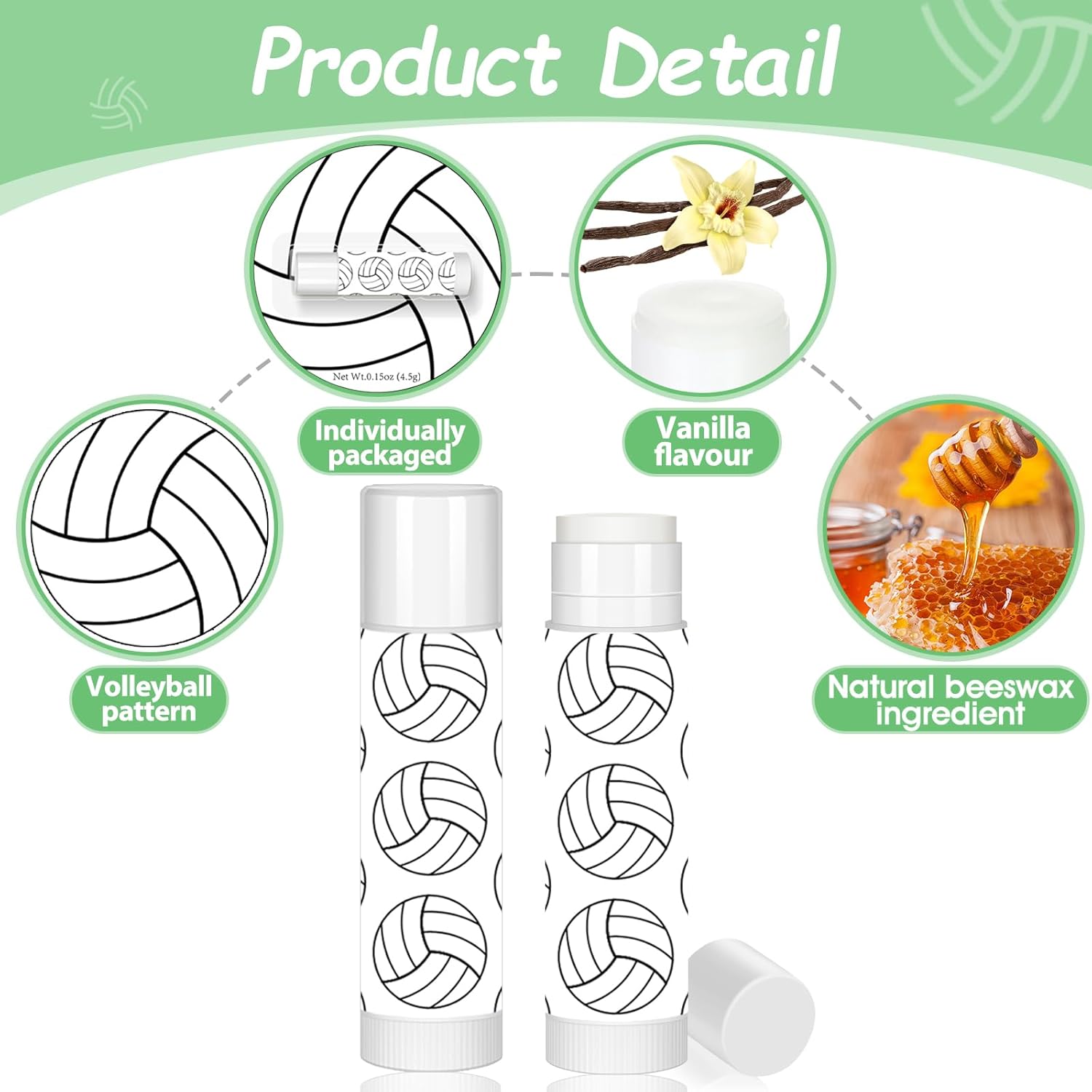 24 Pack Volleyball Lip Balm for Volleyball Theme Party Bulk Gifts,Beeswax Moisturizing Lip balm,Vanilla Flavor Plumping Chapstick for Volleyball Cheerleader Team Girls kids Men Women Sports Lovers