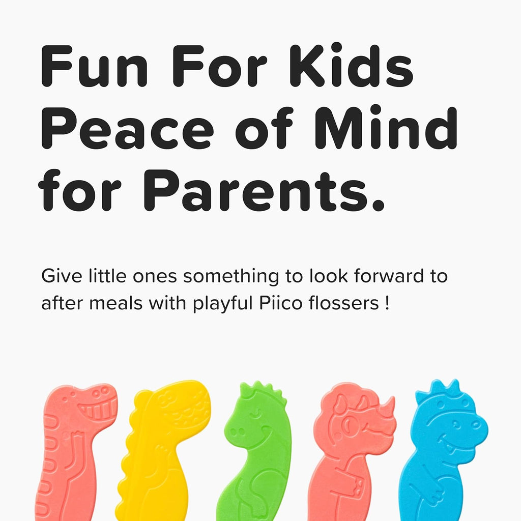 Piico Unflavored Kids Floss - No Fluoride Dual Line Dental Floss Picks - Fun Oral Care in Colorful Floss Sticks Design - Kids Flossers Prevent Tooth Decay & Gum Disease - 240 Count Dino & Travel Case