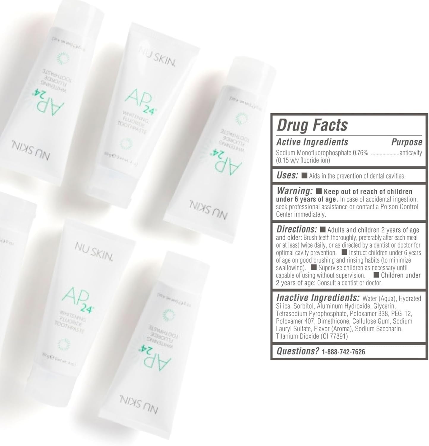 Nu Skin AP 24 Whitening Fluoride Toothpaste | AP 24 Blend | Vanilla Mint Flavor | Brightens Teeth | Removes Surface Stains | Prevents Dental Cavities & Plaque | Enamel-Safe | 4 oz | 2 Pack