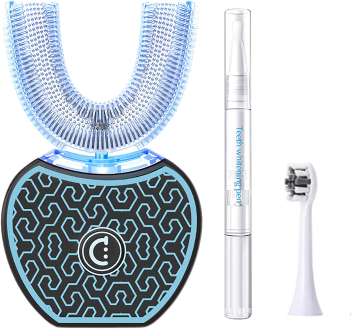 Sonic Glow Toothbrush,Sonic Brush Teeth Whitening Kit,Automatic Toothbrush Equipped with Replacement Brush Heads and Whitening Gel (Black-Blue)