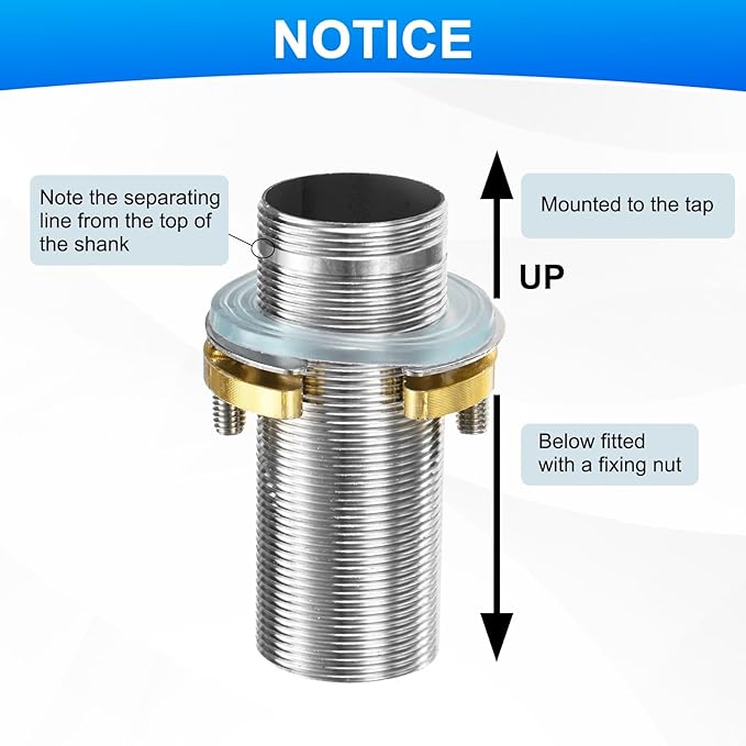 uxcell Faucet Mount Extension Shank 3.2"x 1.25" Stainless Steel Pipe Faucet Extension Nipple Locknut Kit with Stainless Steel Thick Anti-Loose Nut and Gasket Fittings for Basin