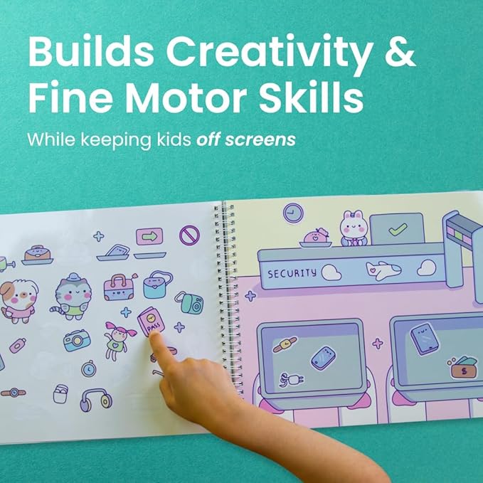 CUPKIN My First Trip Sticker + Coloring Book (500+ Stickers & 12 Scenes) Side by Side Activity Book Design, Fun Toddler Travel Essential Sticker Books for Kids 2-4, Great for Older Boys & Girls