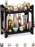 GOBAM Bamboo Makeup Organizer, Black Vanity Storage Box, Multi-Purpose Storage for Skincare, Toiletries and Desktop, 2-Tier Cosmetic Organizer Shelf for Bathroom, Countertop, Kitchen, Office