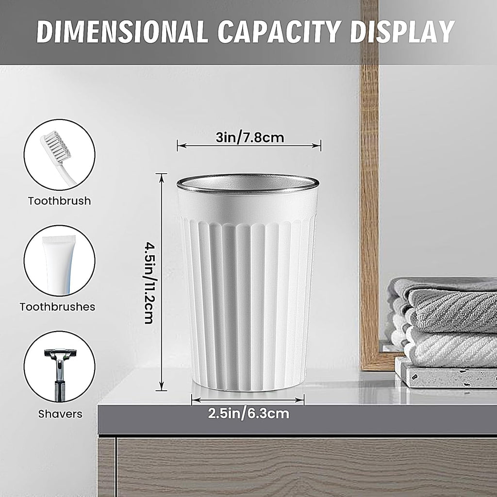 Toothbrush Holder for Bathroom-12oz Unbreakable Stainless Steel Bathroom Cup,Easy to Clean Toothbrush Cup, Reusable Bathroom Tumbler Cups for Home/School/Office(3" x 4.5") (White)