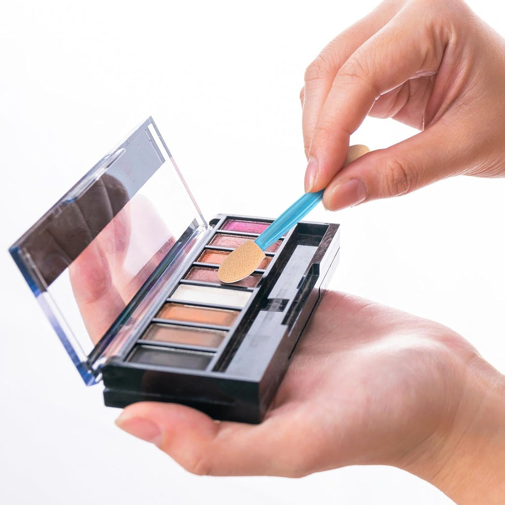 150 Eye Shadow Applicator Disposable Foam Makeup Brush Sponge Tipped Oval Eyeshadow Applicators Dual Sides with Container, Blue