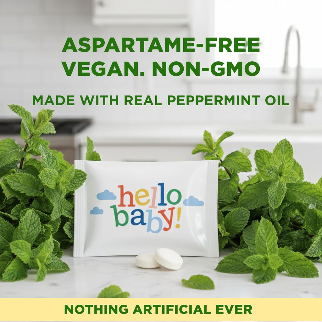 SIMPLY Peppermint "Hello Baby", Individually Wrapped Breath Mints, Bulk 50 Packets (2 per Packet), | Gender Reveal, Party Favors