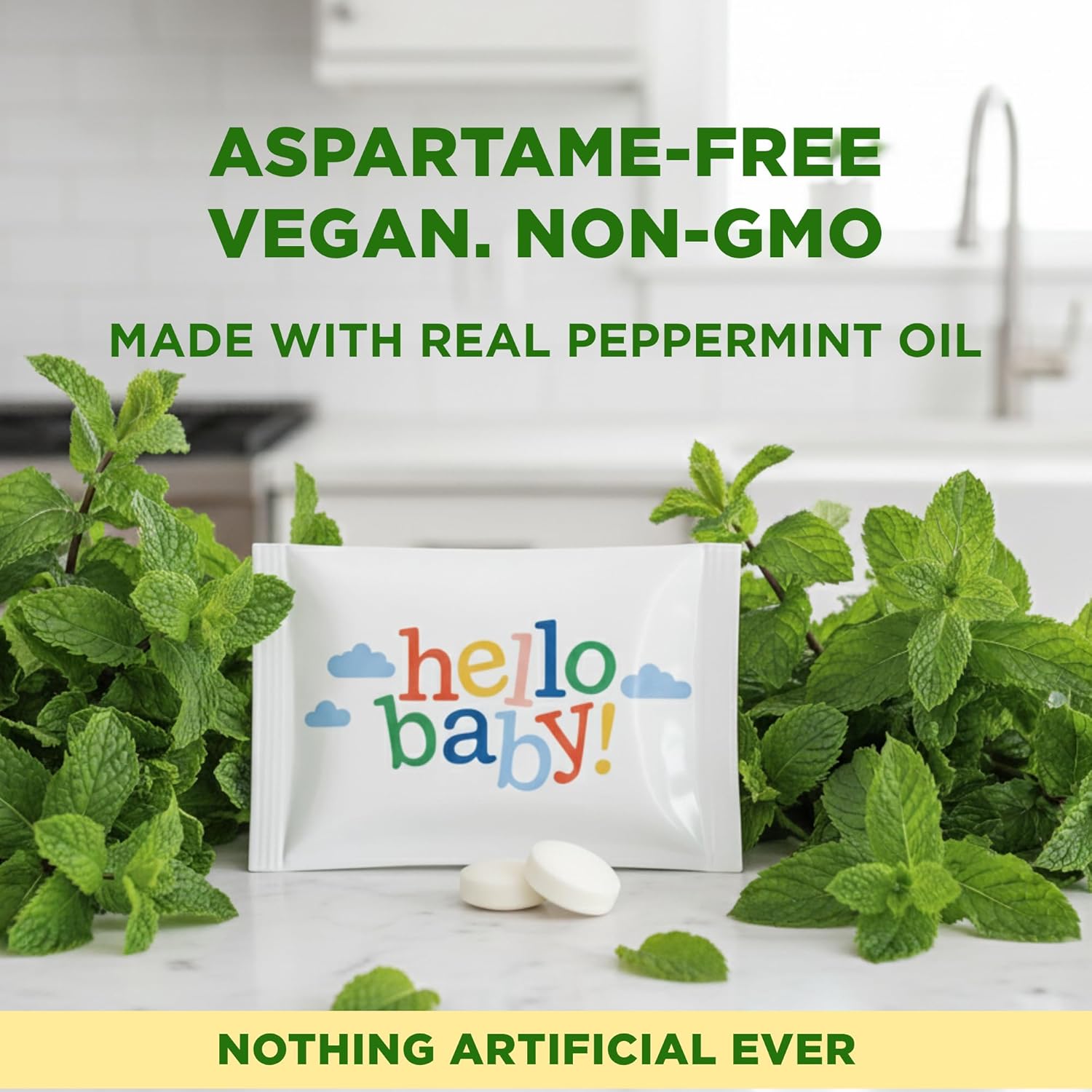 SIMPLY Peppermint "Hello Baby", Individually Wrapped Breath Mints, Bulk 50 Packets (2 per Packet), | Gender Reveal, Party Favors