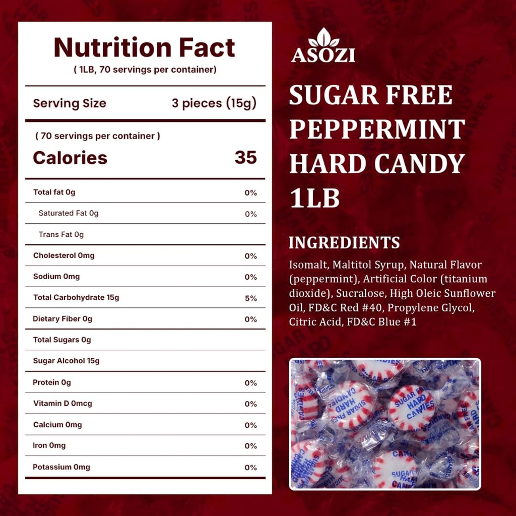 Sugar Free Peppermint Hard Candy- 1lb Bulk Sugar Free Hard Candy, Peppermint Discs Individually Wrapped Keto And Diabetic Friendly, for Parties & Holidays