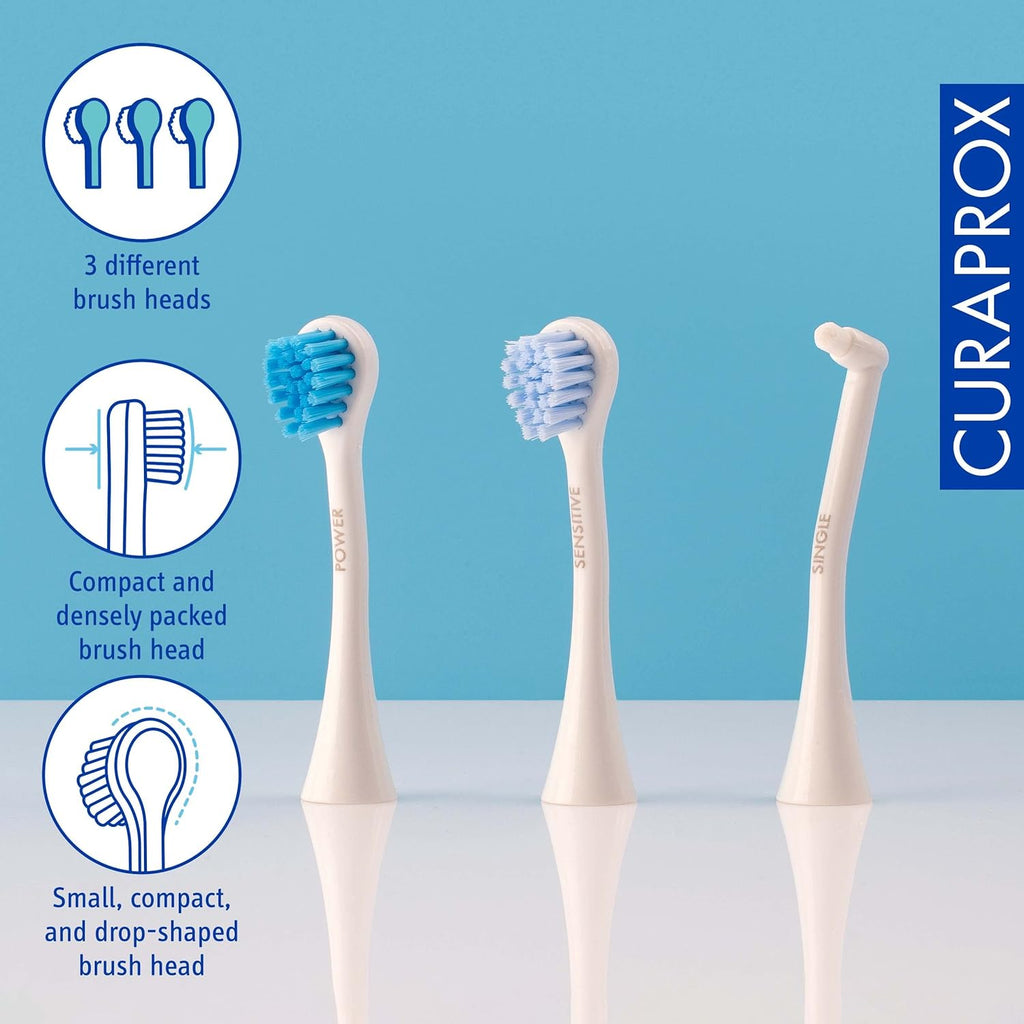 Curaprox Hydrosonic Pro Sonic Toothbrush – for Sensitive Teeth, Implants and Braces | Professional Cleaning at Home | Set with Three Brush Heads