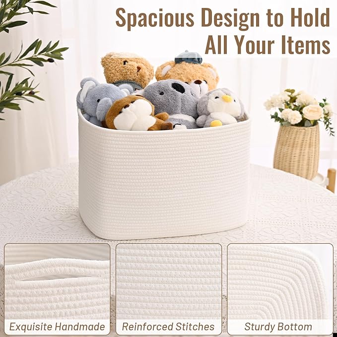 3 Pack Cube Storage Bin, 17”x12”x12” Cotton Rope Woven Baskets for Organizing Toys Clothes Towels, Square Gift Storage Baskets for Shelf, Nursery, Closet, Bathroom, Pantry (White)