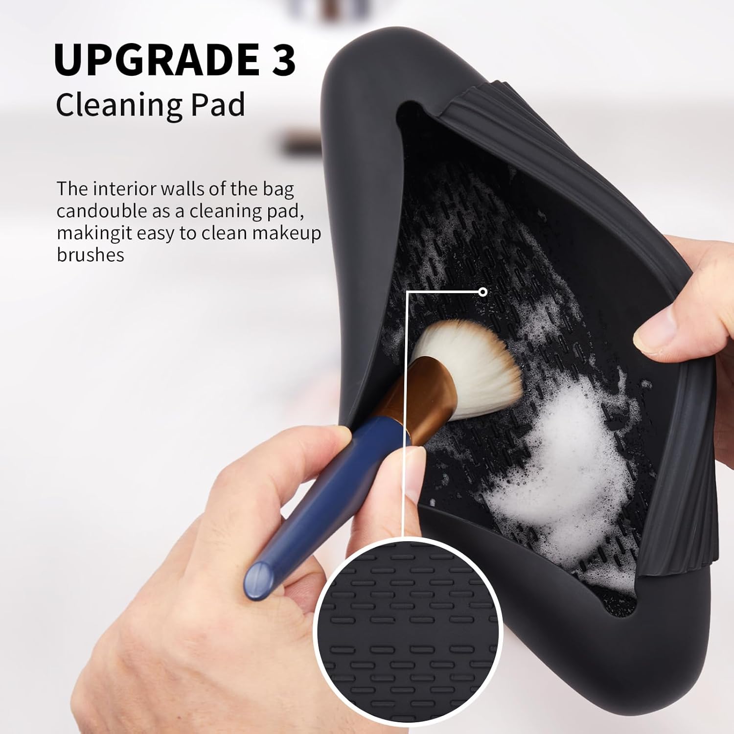 2 IN 1 Silicone Makeup Brush Holder with Beauty Make Up Sponge Holder Case：Soft Portable Cosmetic Face Brushes Holder with Upgrade Anti-Fall Out Magnetic Closure - Black