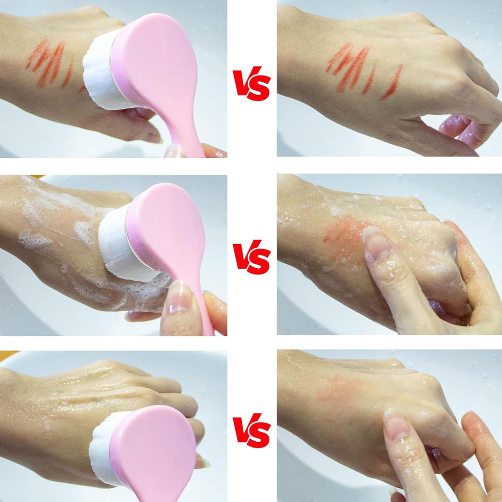 2 Pack Soft Bristle Facial Cleansing Brush for Deep Pore Cleaning, Face Exfoliating Scrub Brush for Face Cleansing Skincare Massaging,Pink