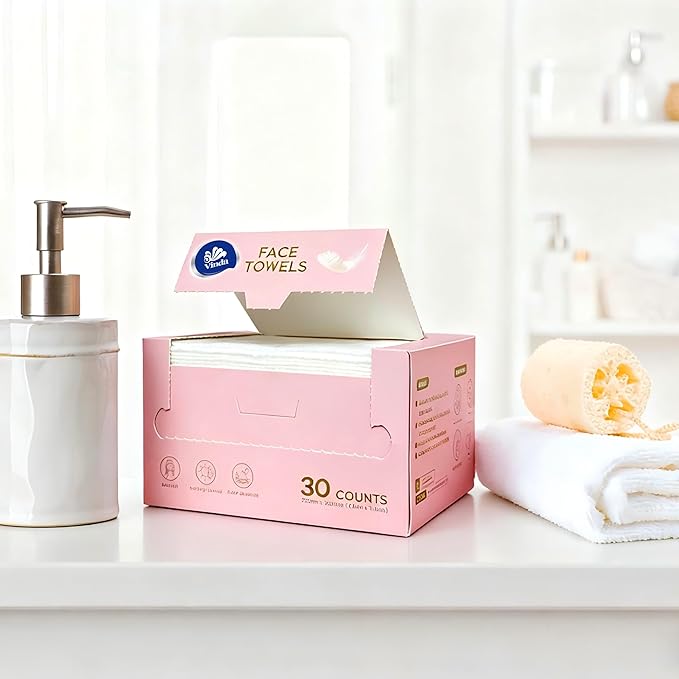 Vinda Ultra – Soft Disposable Face Towels – Extra Large，30 Count – Thick 100% Rayon Fabric Dry Wipes for Sensitive Skin & Makeup Removal