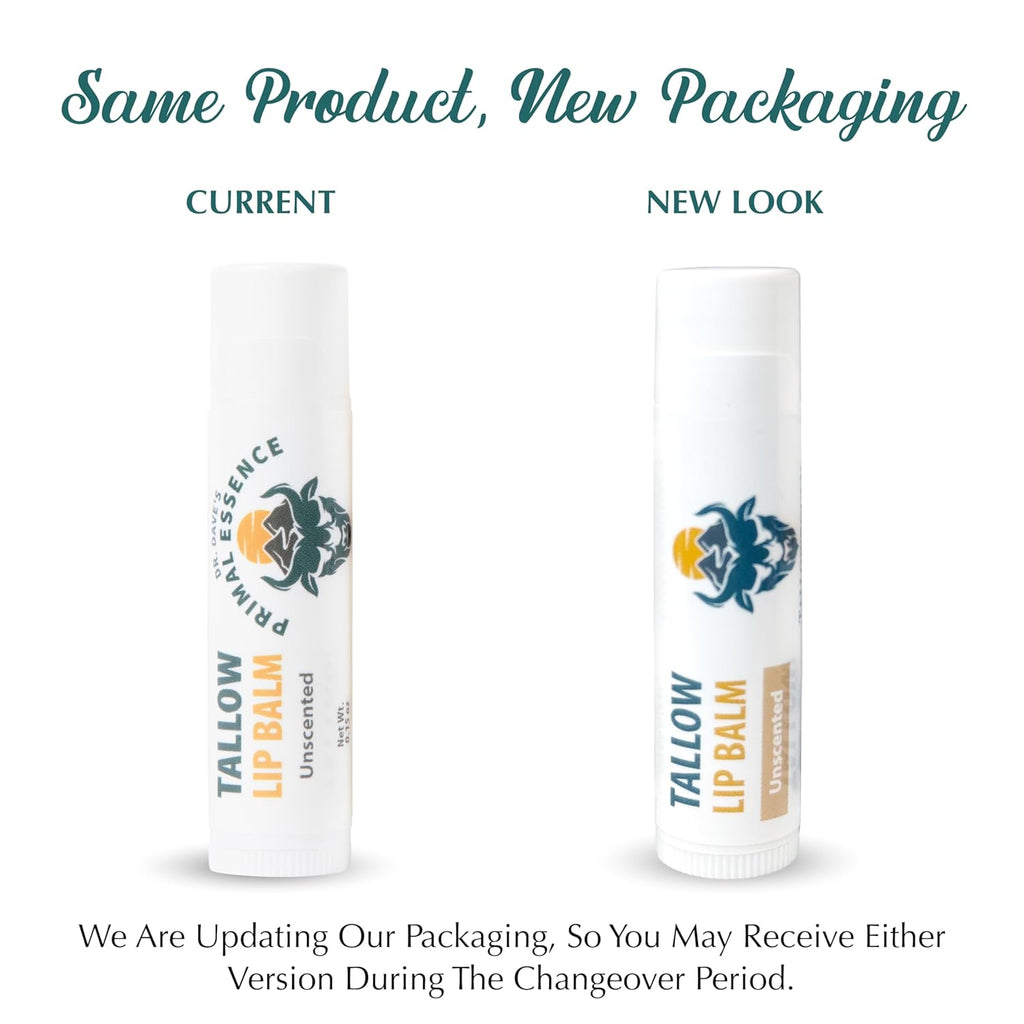 Moisturizing Tallow Lip Balm – Grass-Fed Beef Tallow with Organic Coconut Oil, Beeswax, and Vitamin E – Unscented Lip Balm Set – Travel Essential - 3-Pack