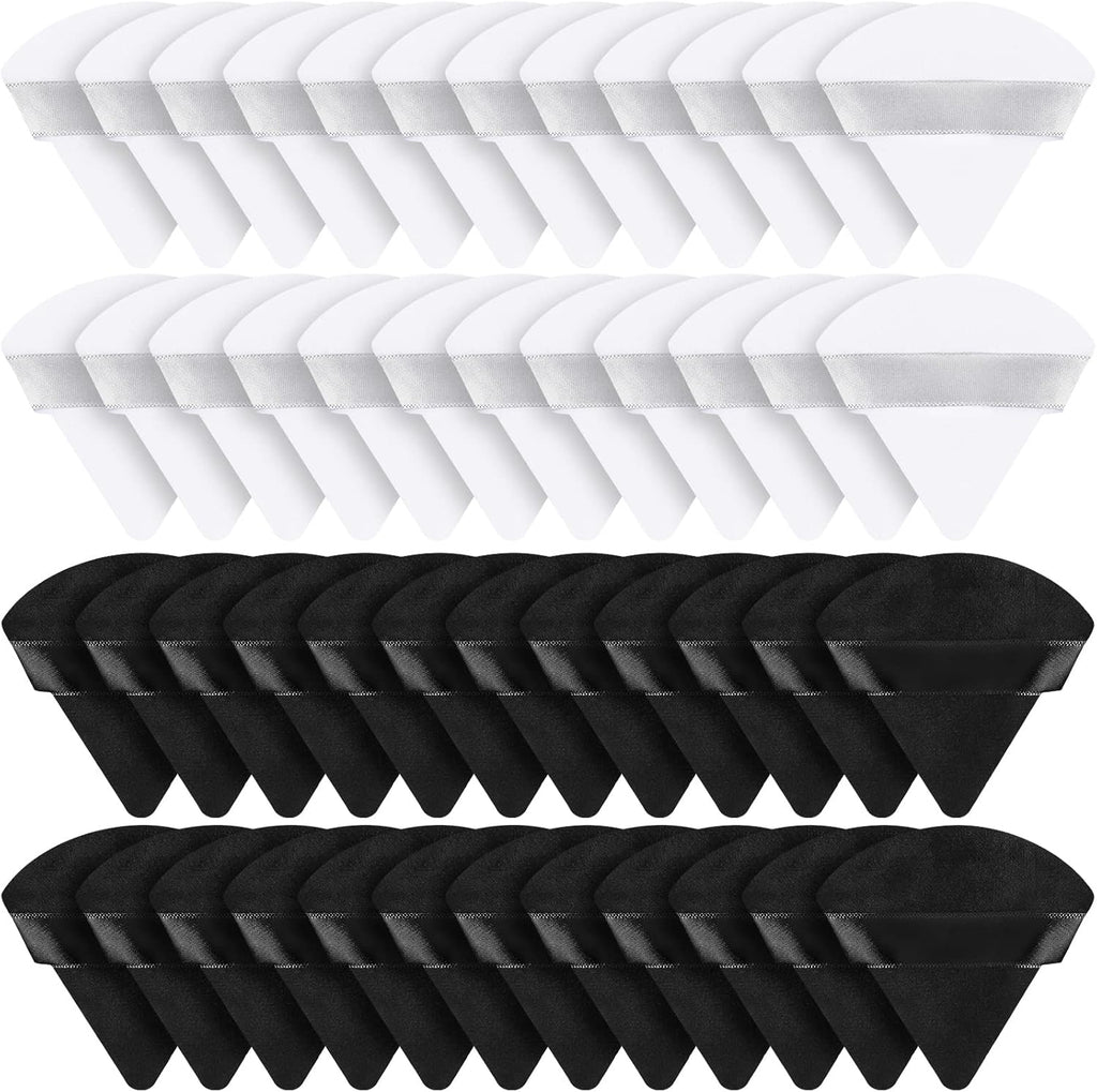 Suclain 48 Pcs Velour Triangle Powder Puff Soft Velour Makeup Puff for Face Powder Makeup Triangle Sponges for Wet and Dry Cosmetic Foundation Loose Mineral Body Tool(Black, White)