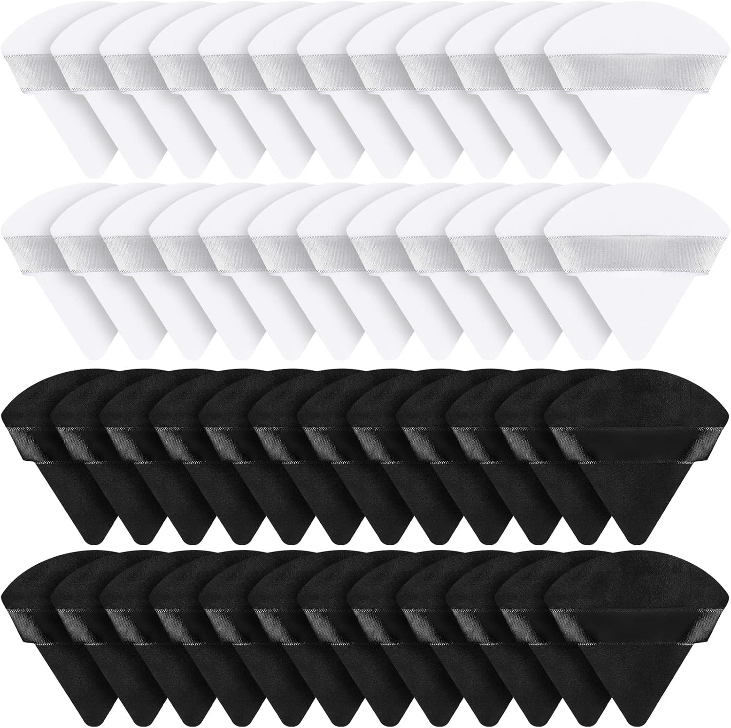 Suclain 48 Pcs Velour Triangle Powder Puff Soft Velour Makeup Puff for Face Powder Makeup Triangle Sponges for Wet and Dry Cosmetic Foundation Loose Mineral Body Tool(Black, White)