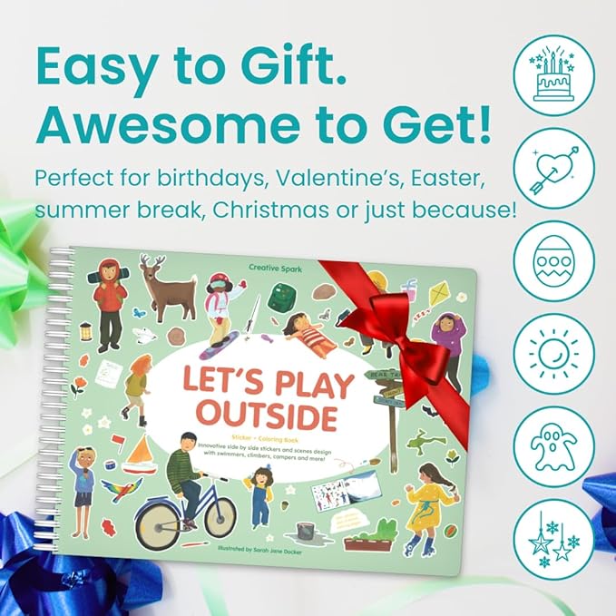 Sticker Book for Kids 2-4, 500+ Kids Stickers, Let's Play Outside by Cupkin 12 Coloring Pages 12 Side by Side Scenes, Fun Toddler Travel Activity Coloring and Sticker Books for Ages 4-8 + 8-10