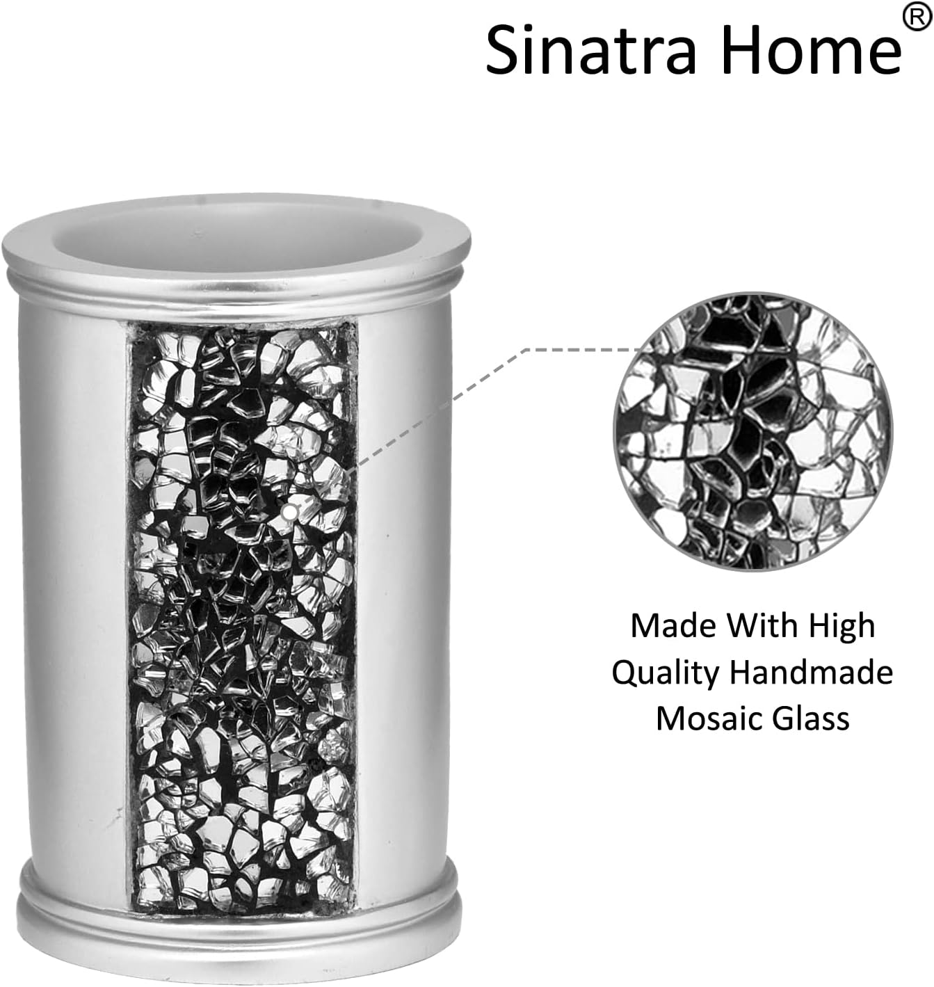 Zahari Home Sinatra Bath Tumbler Toothbrush and Toothpaste Holder Makeup Brushes Organizer, Silver