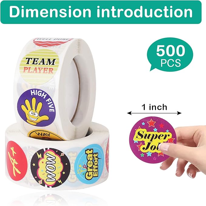 1000 Piece Kids Reward Stickers, Fun Motivational and Praise Kids Stickers to Motivate Responsibility & Good Habits,Teacher Supplies for Classroom (1" and 2 Rolls)
