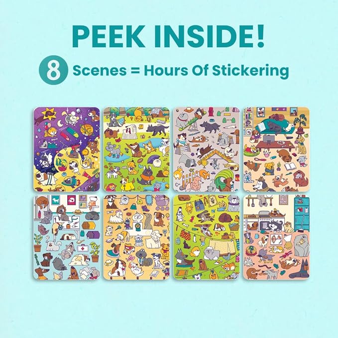 Cupkin Pawsome Day Sticker Book Activity for Kids, Toddler Airplane Travel Essentials, 300+ Kid's Stickers + 8 Scenes + Coloring Book Pages, Animal Lover Gift, Kids Crafts for Ages 2-8