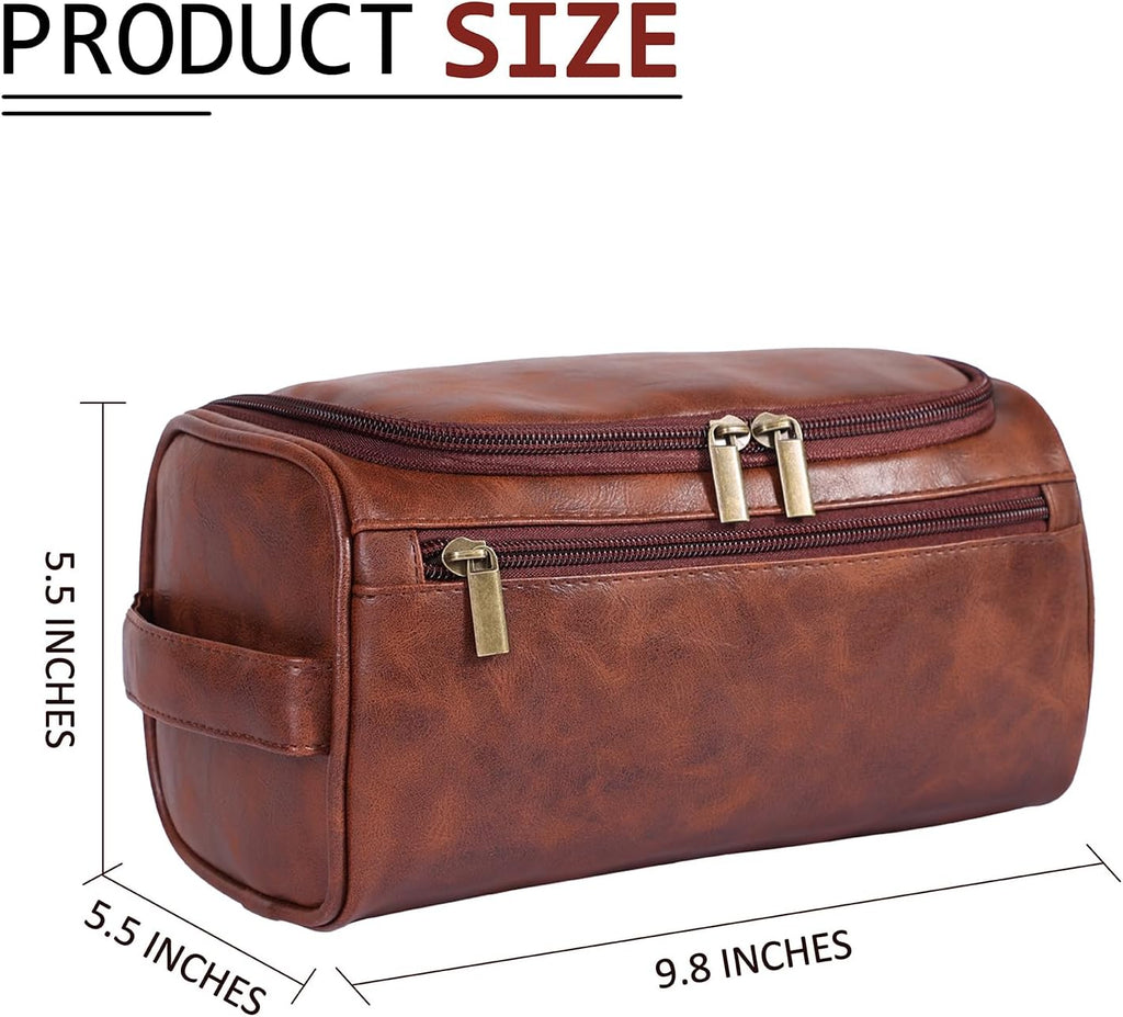Toiletry Bag for Men, Hanging Travel Shaving Dopp Kit for Men and Women, Water-resistant Toiletries Organizer Bags, PU Leather Cosmetic Bags for Makeup Accessories (Dark Brown)