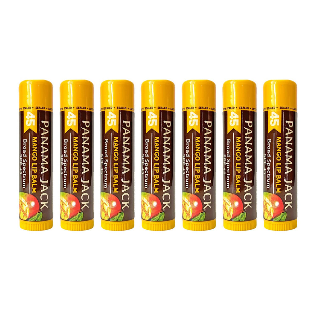 Panama Jack Sunscreen Lip Balm - SPF 45, Broad Spectrum UVA-UVB Sunscreen Protection, Prevents & Soothes Dry, Chapped Lips, Mango, 7-pack