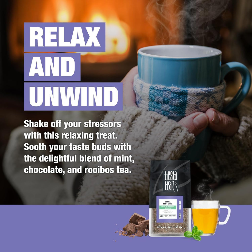 Tiesta Tea - Cocoa Mint Chill Loose Leaf Tea, Chocolate Peppermint Herbal Rooibos Blend, Non-Caffeinated, Hot or Iced, Makes Up to 200 Cups, Resealable Bulk Pouch, 12 Ounce