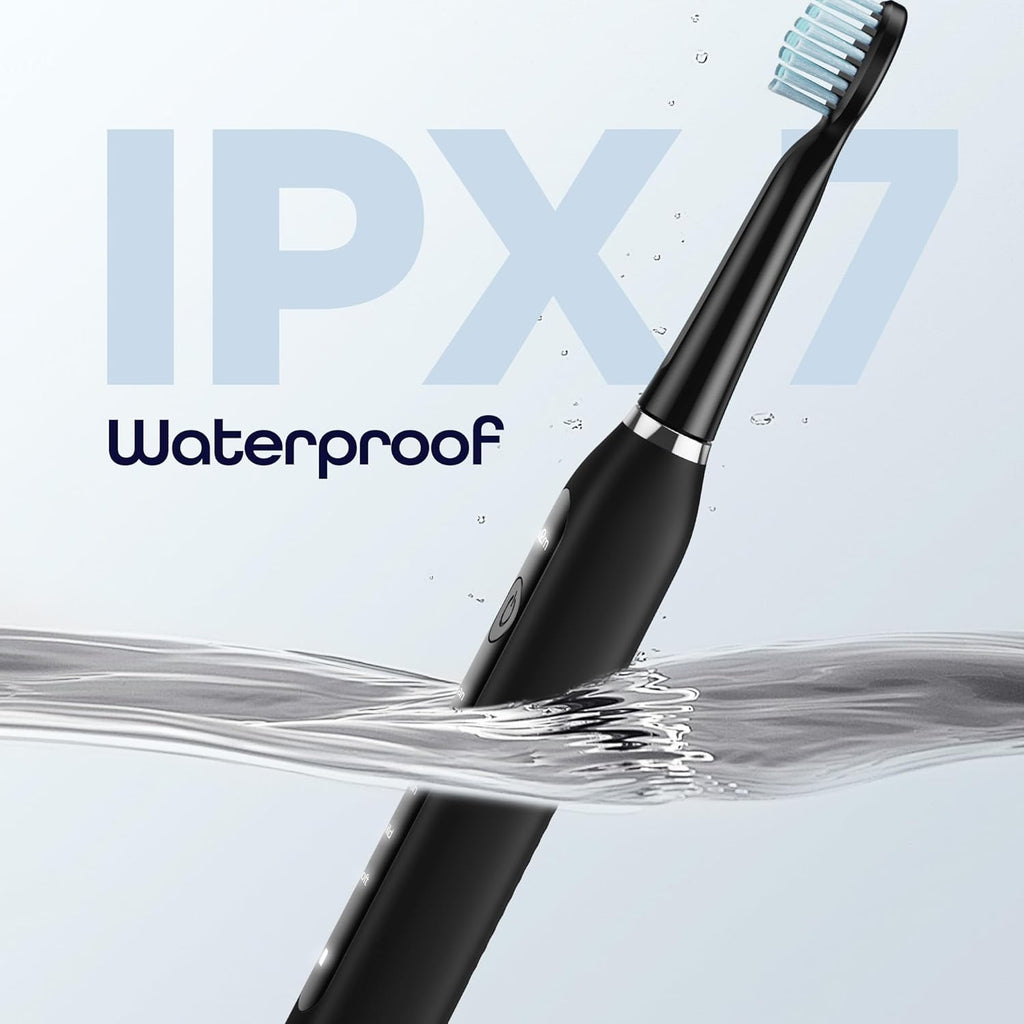 7AM2M Sonic Electric Toothbrush for Adults High Power Rechargeable Toothbrushes with 6 Brush Heads,5 Adjustable Modes, Built-in 2-Minute Smart Timer,3 Hours Fast Charge for 45Days Black