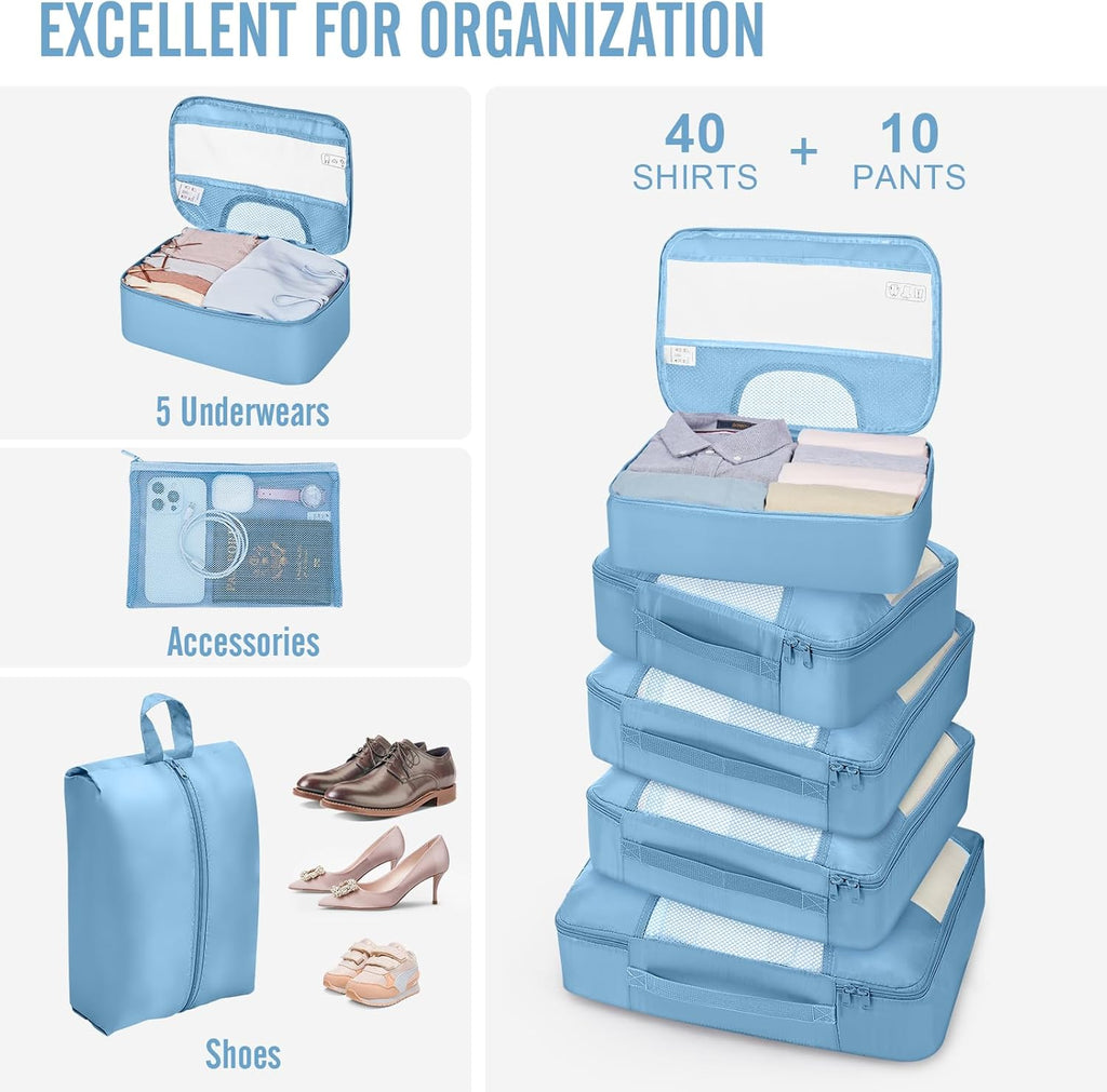 Veken 10 Set Packing Cubes for Travel Essential, Suitcase Organizer Bags in 4 Sizes, Carry-On Luggage Accessories with Large Laundry & Hanging Toiletry Bag, Must-Have for Airplane, Road Trip & Camping