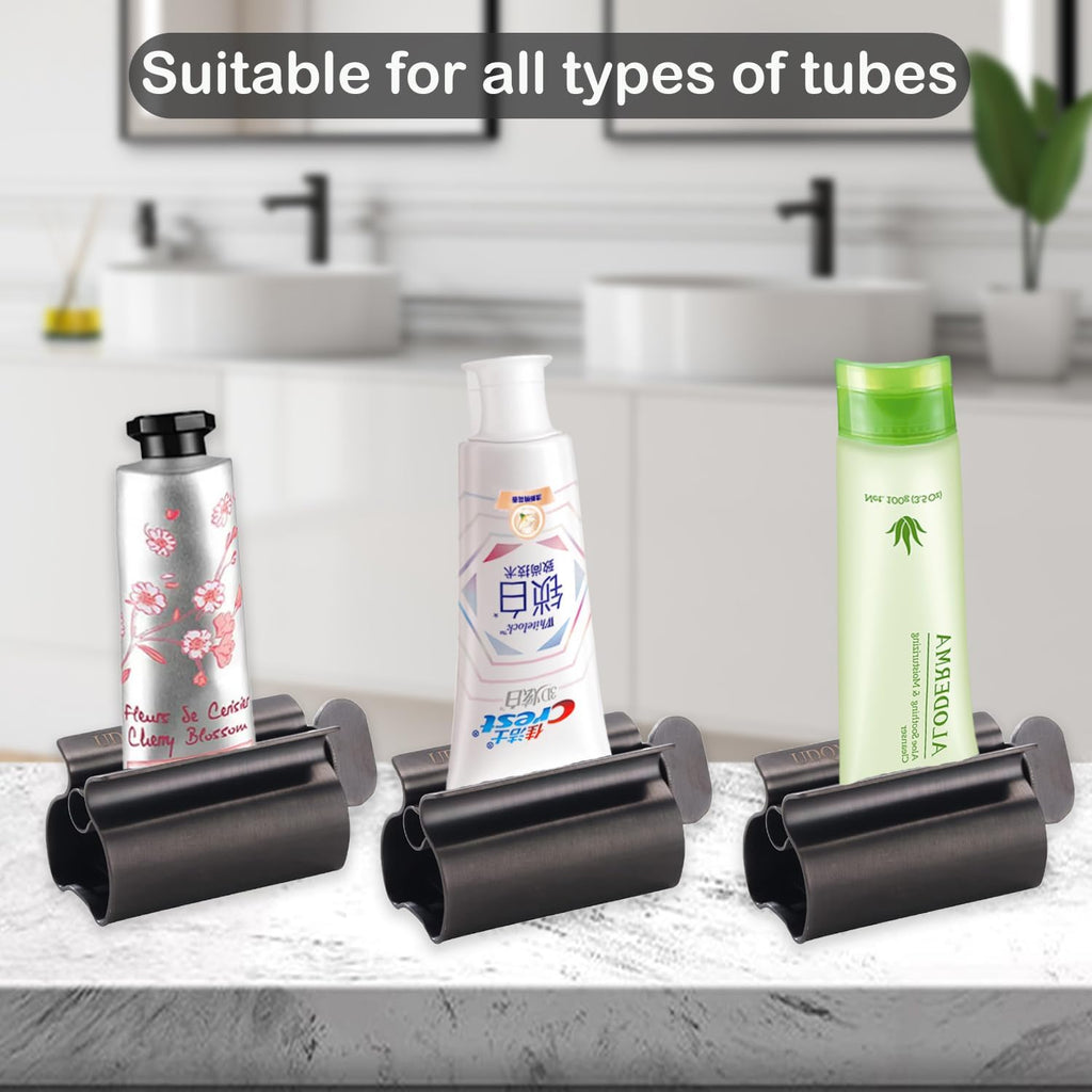 Toothpaste Squeezer - Metal Tube Squeezer Stainless Steel Tube Wringer UDQYQ Toothpaste seat Holder Stand (Matte Black)