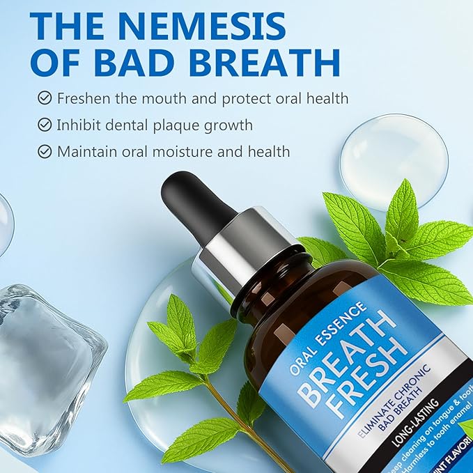 Bad Breath Treatment for Adults - Natural Fast-Acting Breath Freshening Drops with Long-Lasting Protection, Alcohol-Free Oral Care Solution for Social Confidence