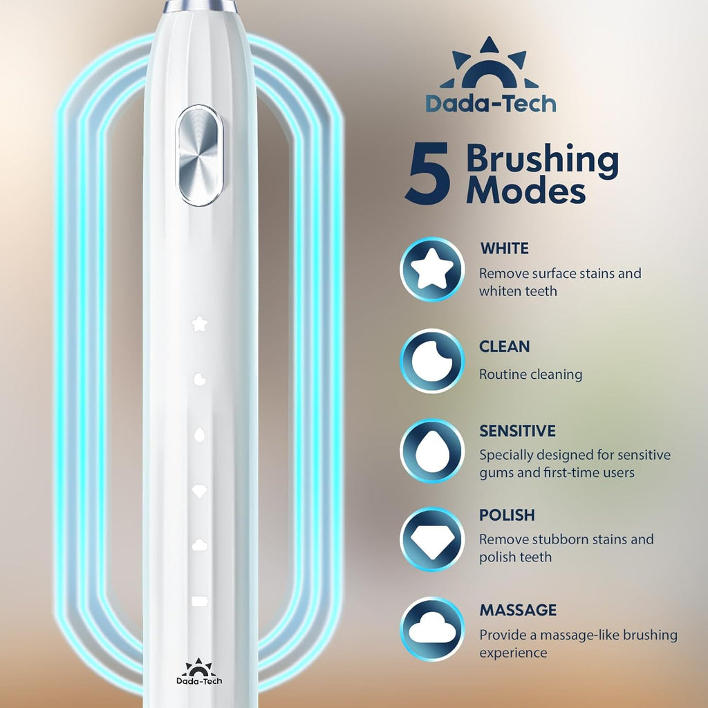 Electric Toothbrush for Adults Kids Electric Toothbrush Rechargeable Sonic Toothbrush Ultrasonic Toothbrush with Timer, 9 Brush Heads, 5 Cleaning Modes 4-Hour Charge Lasts 60 Days (New White)