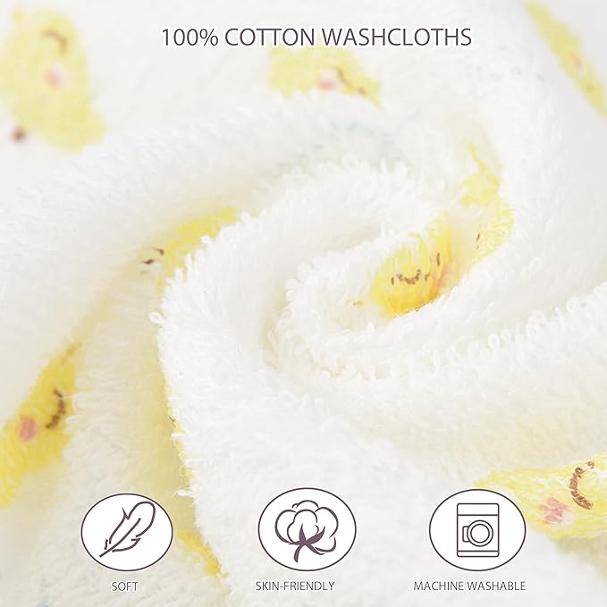 Baby Washcloths 4 Pack 100% Cotton Soft and Absorbent Terry Wash Cloths Wipes for Face Hand Body Burp Rag for Sensitive Skin Newborns Infants Toddlers 10" x 10"