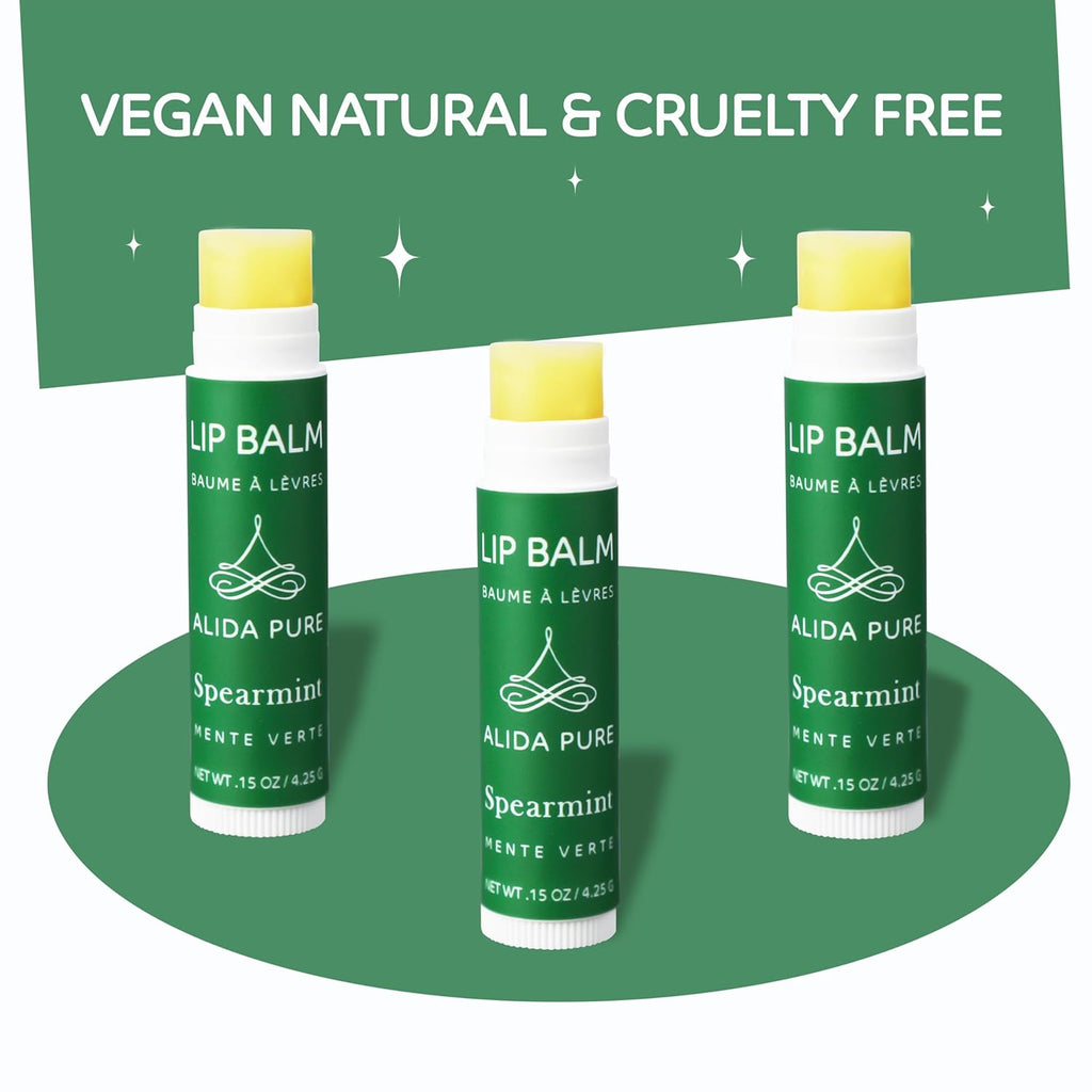 Spearmint Lip Balm Collection, Vegan Set, Beeswax Free, with Organic Jojoba and Avocado Oil, Vitamin E, Natural Moisturizer for Dry, Chapped Lips, 3 Tube Set