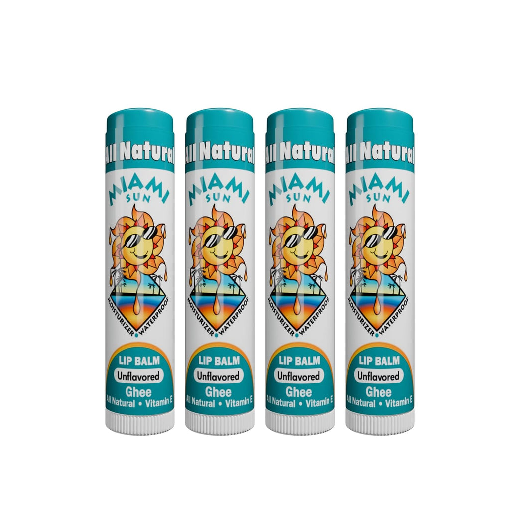 Miami Sun Natural Ghee Lip Balm, Hydrating Lip Treatment with Shea Butter & Beeswax, Organic & Non-Toxic, Best for Dry, Chapped Lips - Moisturizing, Healing, Chemical-Free Lip Care (4 Count, Natural)