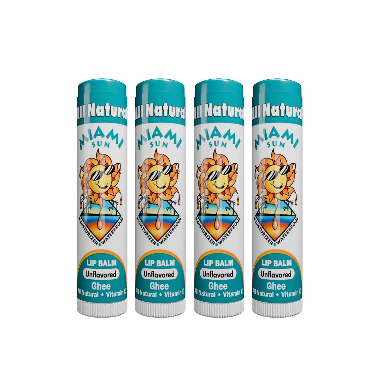 Miami Sun Natural Ghee Lip Balm, Hydrating Lip Treatment with Shea Butter & Beeswax, Organic & Non-Toxic, Best for Dry, Chapped Lips - Moisturizing, Healing, Chemical-Free Lip Care (4 Count, Natural)
