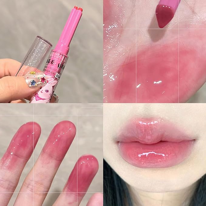 Jelly Lipstick,3 Colors Tinted Lip Stain Heart Mirror Lip Gloss,Hydrating Jelly Lipstick Long Lasting Moisturizing Tinted Lip Glaze,Non-sticky,Vivid Color Glossy Lip Makeup (A, Large)